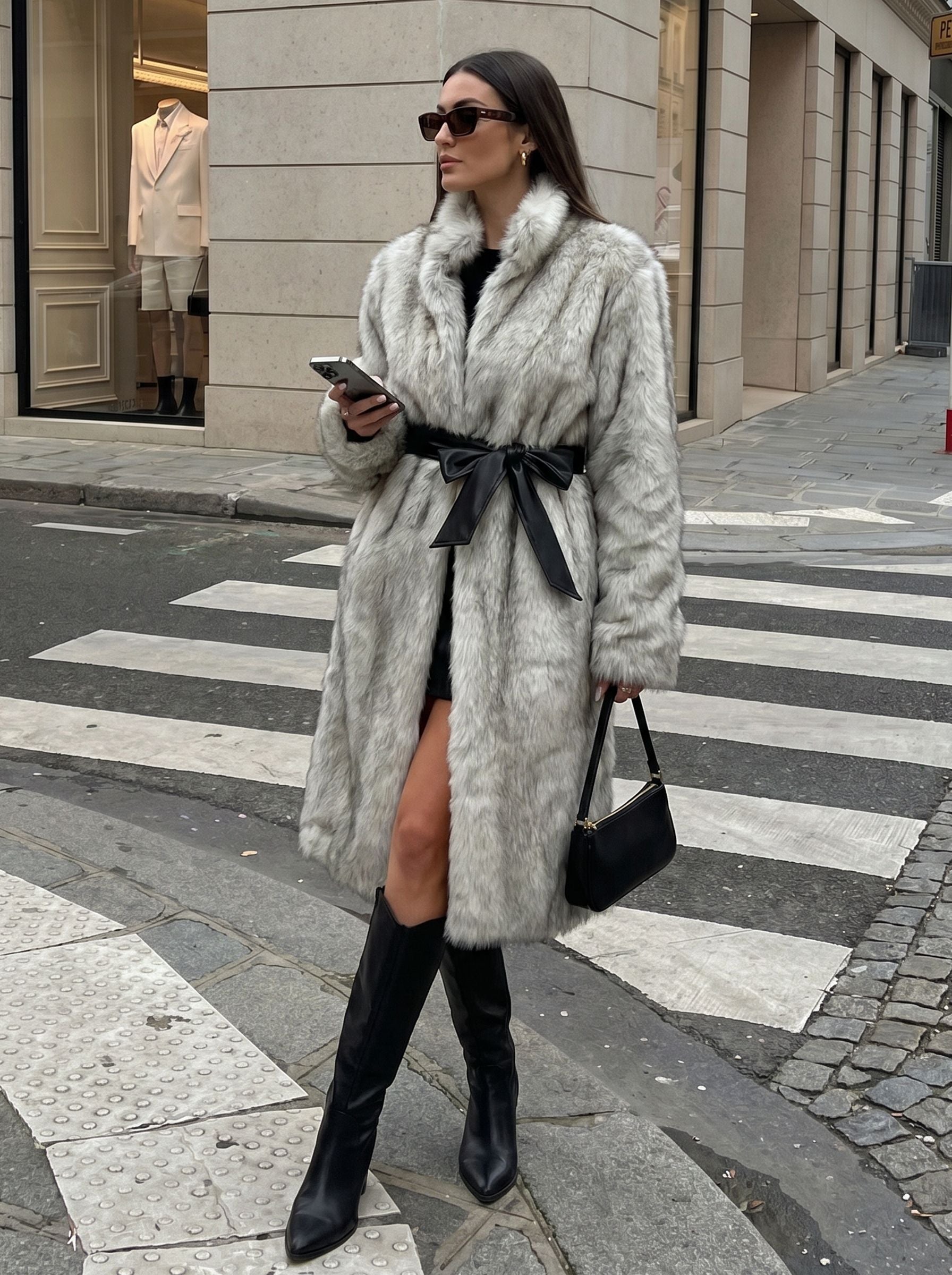 Luxurious Belted Faux Fur Coat