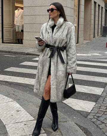 Luxurious Belted Faux Fur Coat