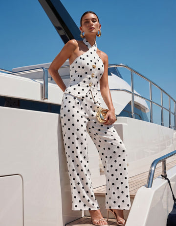 Elegant Polka Dot Halter Pant Set