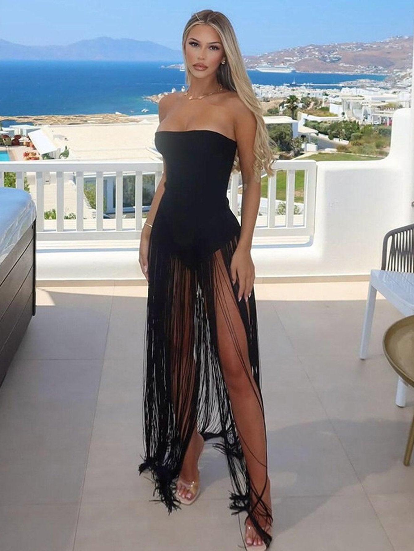 Strapless Fringe Detail Bodysuit