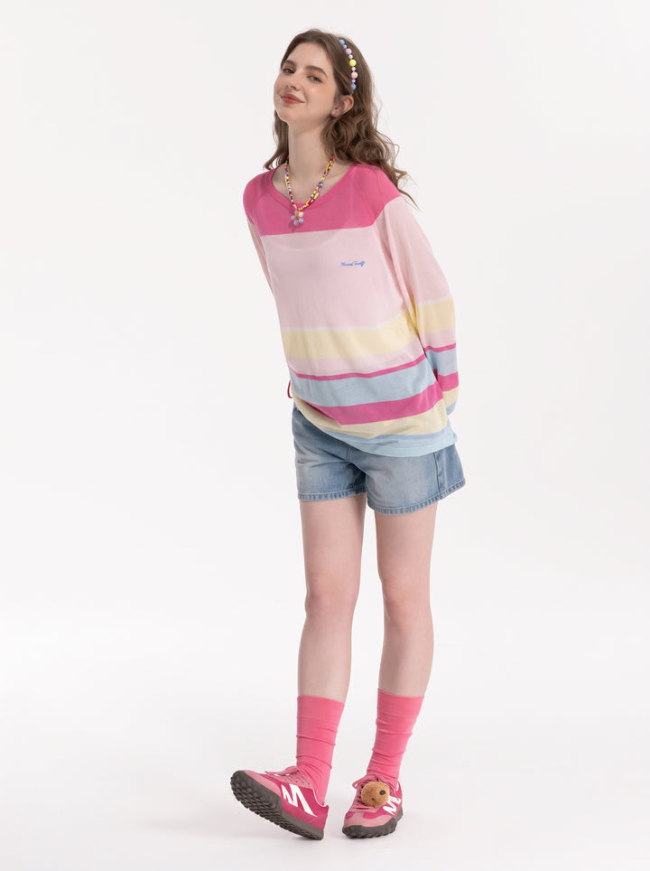 Striped Drawstring Side Knit Sweater
