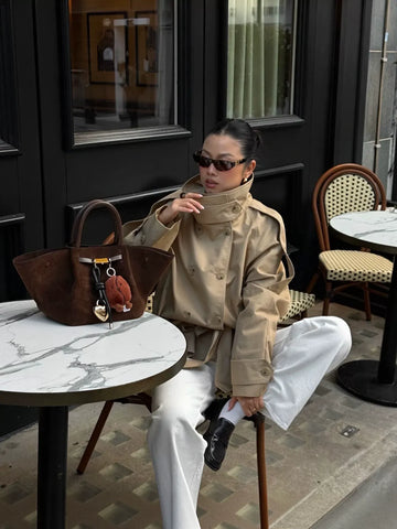 Oversized Cropped Double Breasted Trench Coat