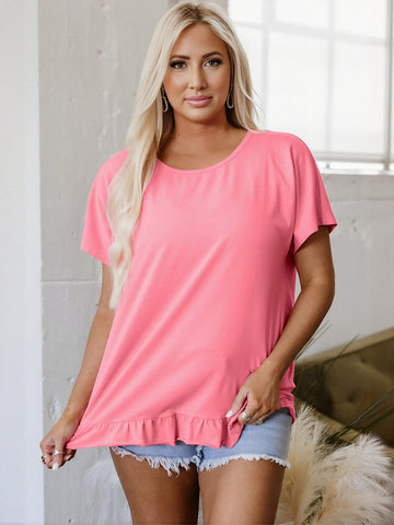 Pink Ruffled Hem T-Shirt
