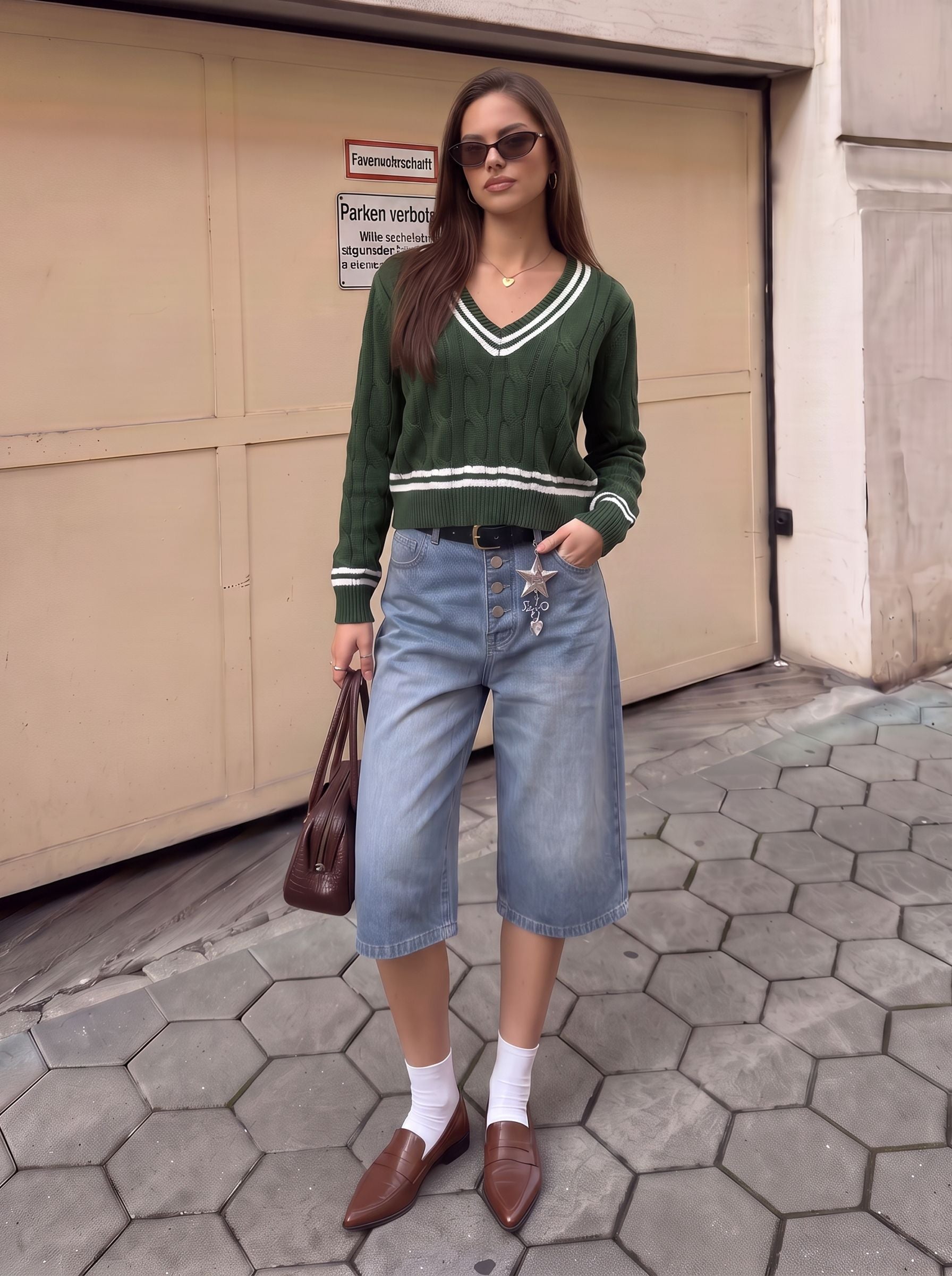 Preppy V Neck Cable Knit Sweater