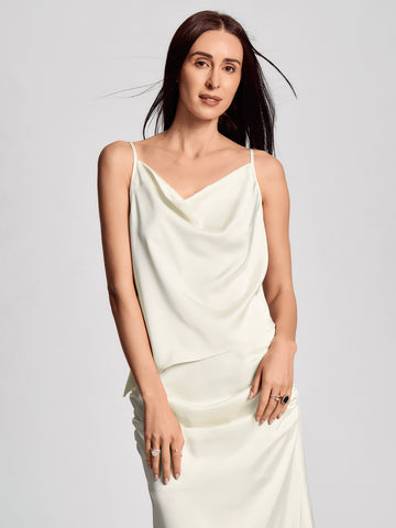 SAÏA Cowl Neckline Asymmetric-Hem Elegant Tank-White