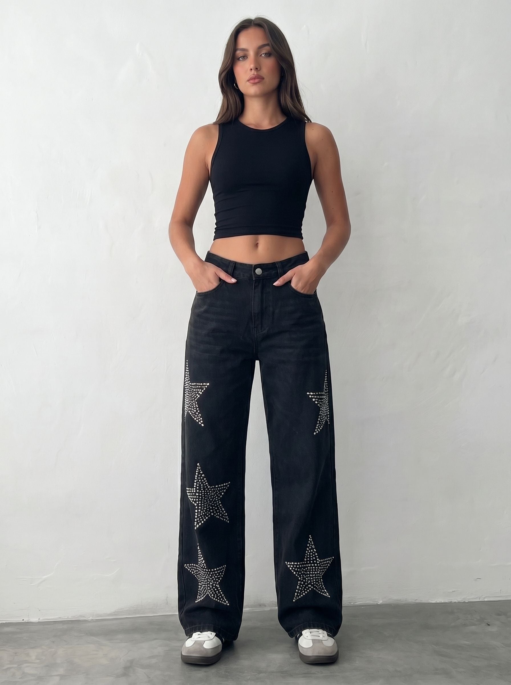 Rhinestone Star Wide Leg Jeans