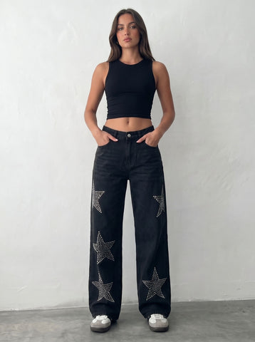 Rhinestone Star Wide Leg Jeans