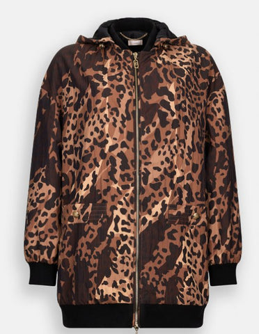 Leopard Print Hooded Bomber Jacket