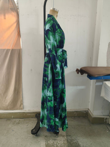 Elegant Floral Printed Wrap Maxi Dress