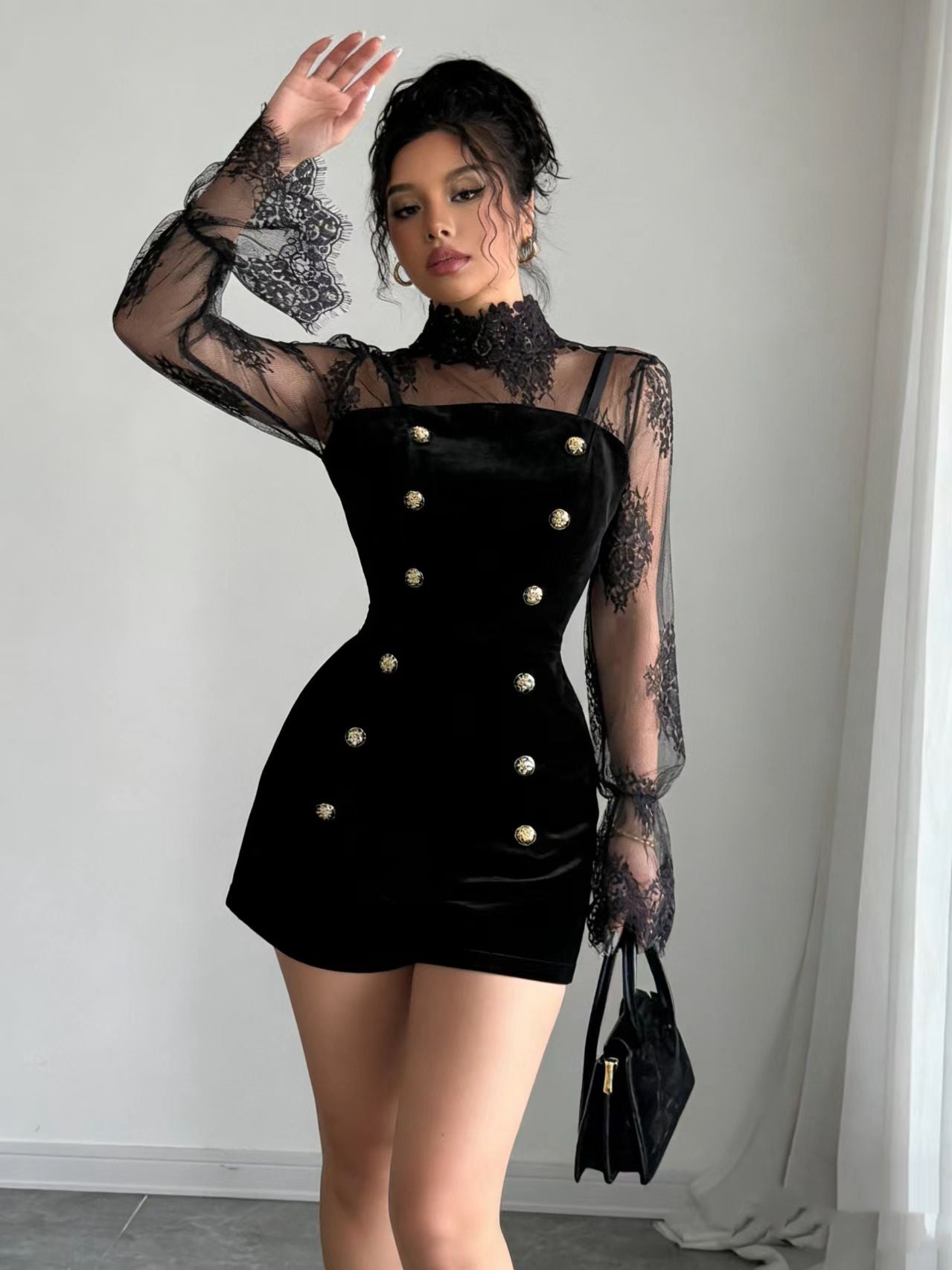 Black Velvet Lace Accented Jumpsuit