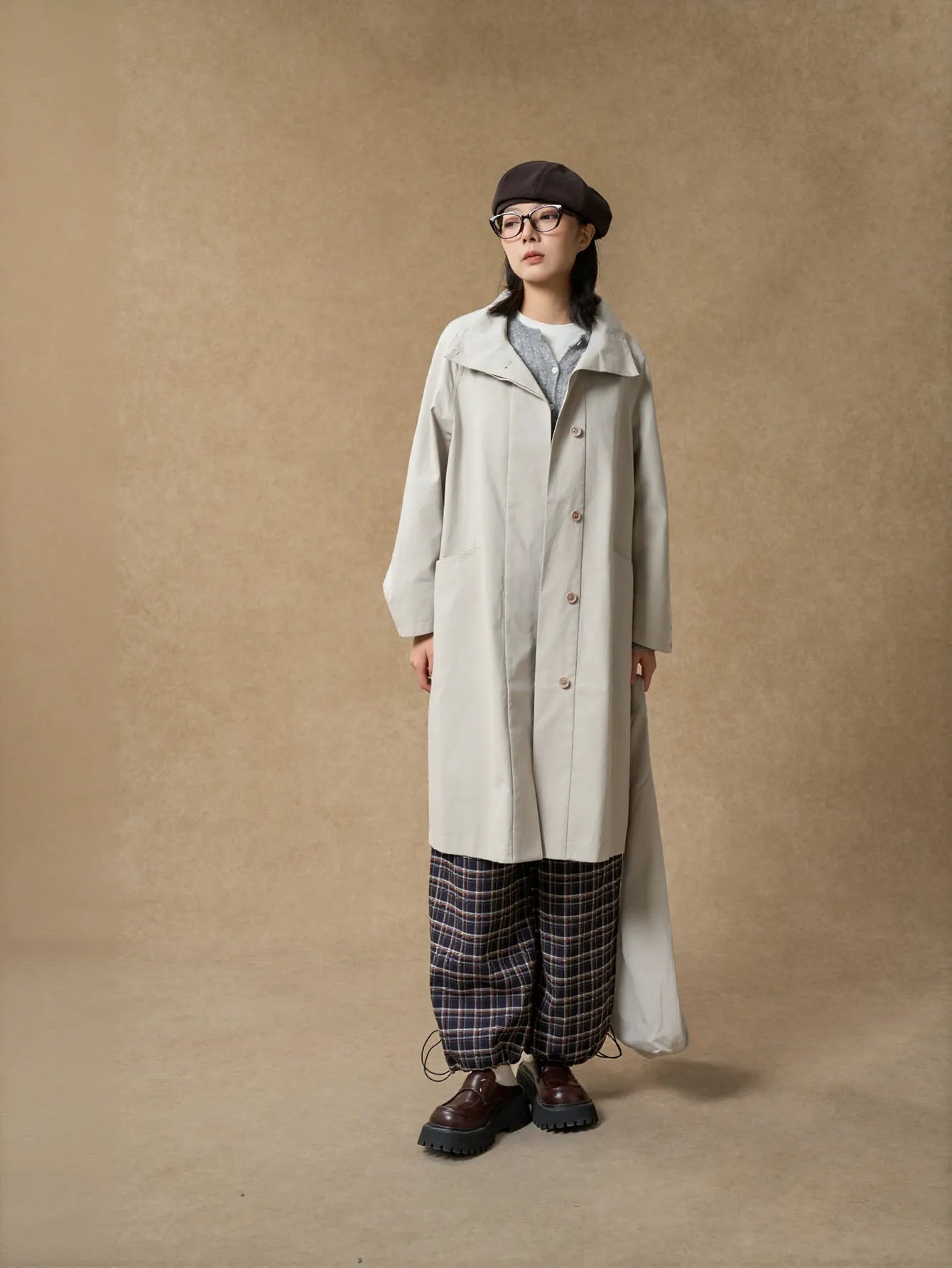 Oversized Minimalist Button Up Trench Coat