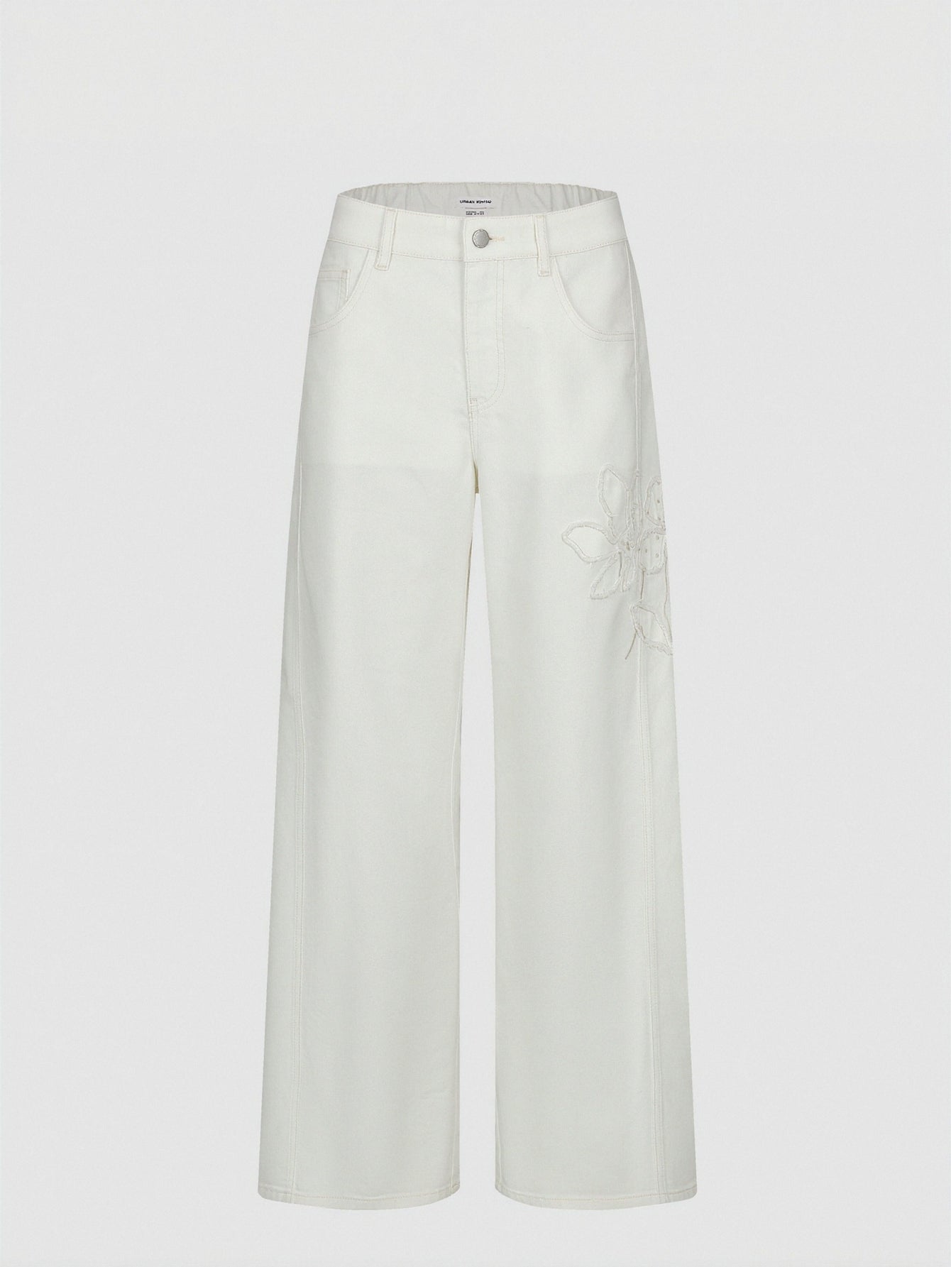 Urban Revivo Floral Embroidered Wide Leg Jeans
