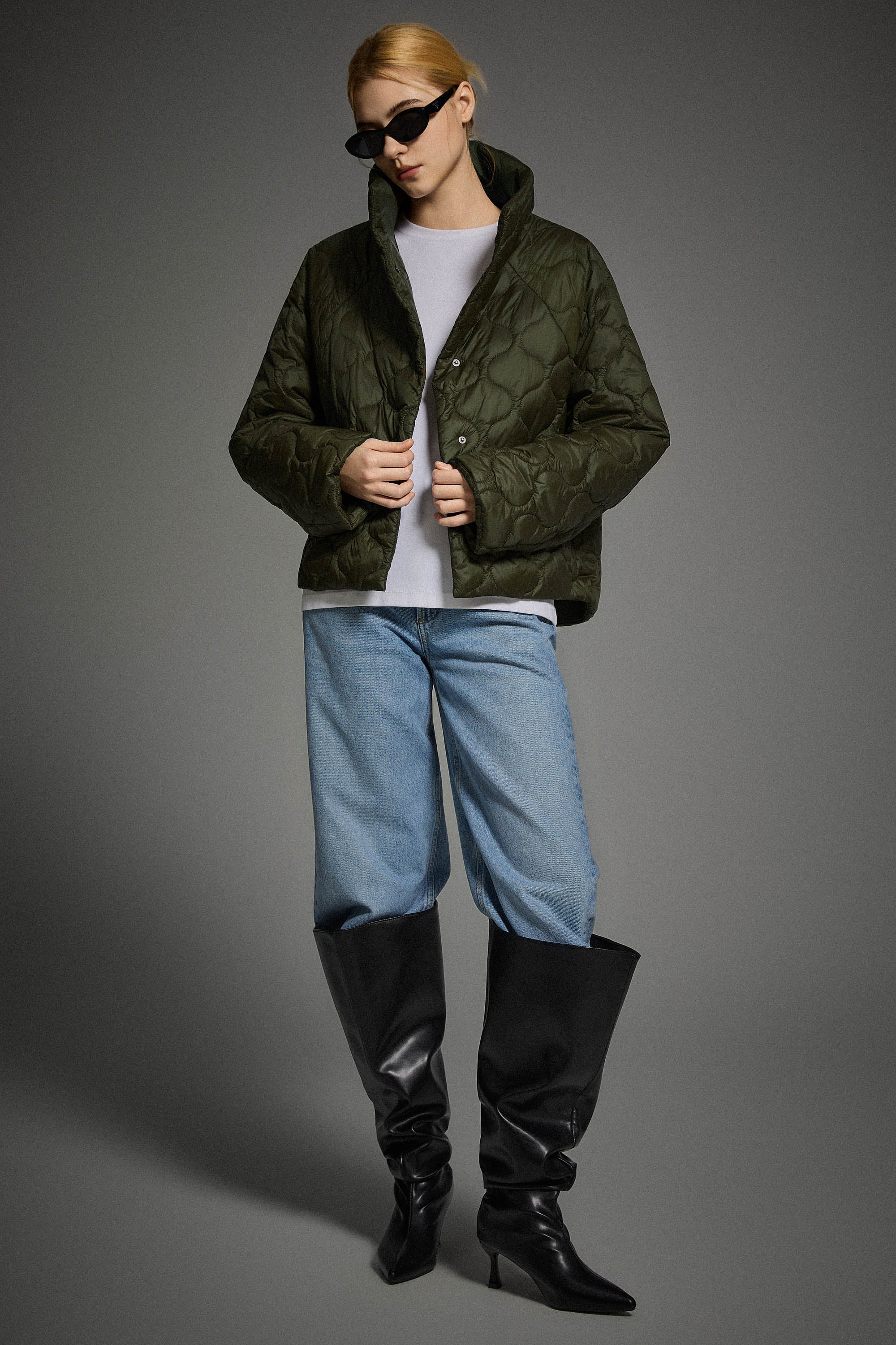 Oversized Quilted Snap Front Puffer Jacket