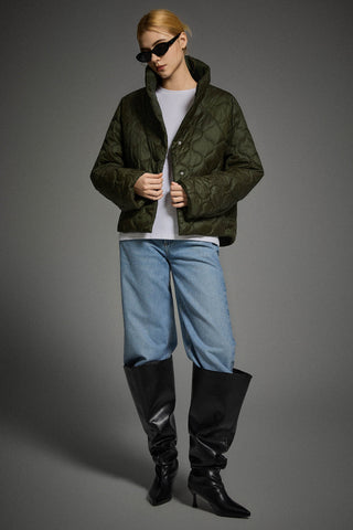 Oversized Quilted Snap Front Puffer Jacket