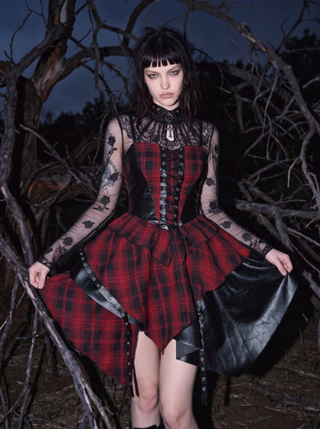 Gothic Plaid Lace Corset Dress
