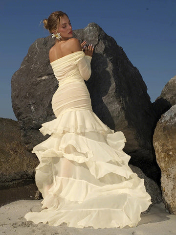 Off Shoulder Ruched High Low Dress