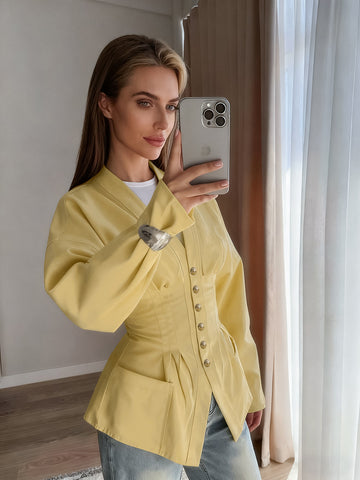 Corset Waist Button Down Jacket