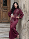 Floral Applique Pleated Mermaid Dress
