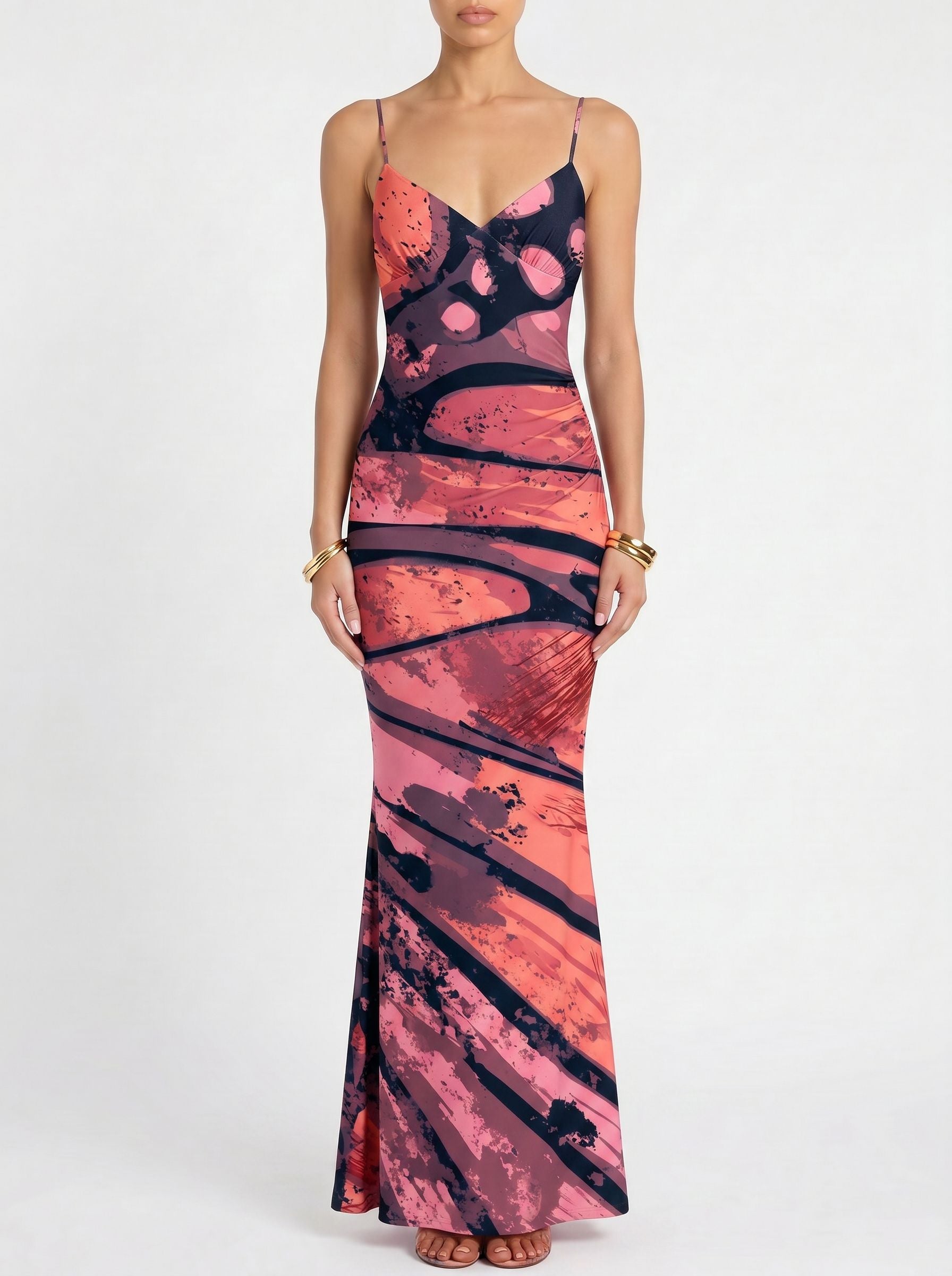 Floral Print Spaghetti Strap Bodycon Maxi Dress