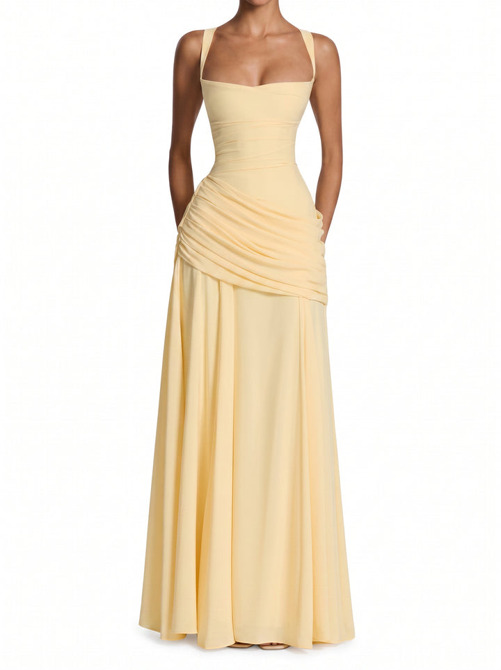 Corset Back Ruched Maxi Dress