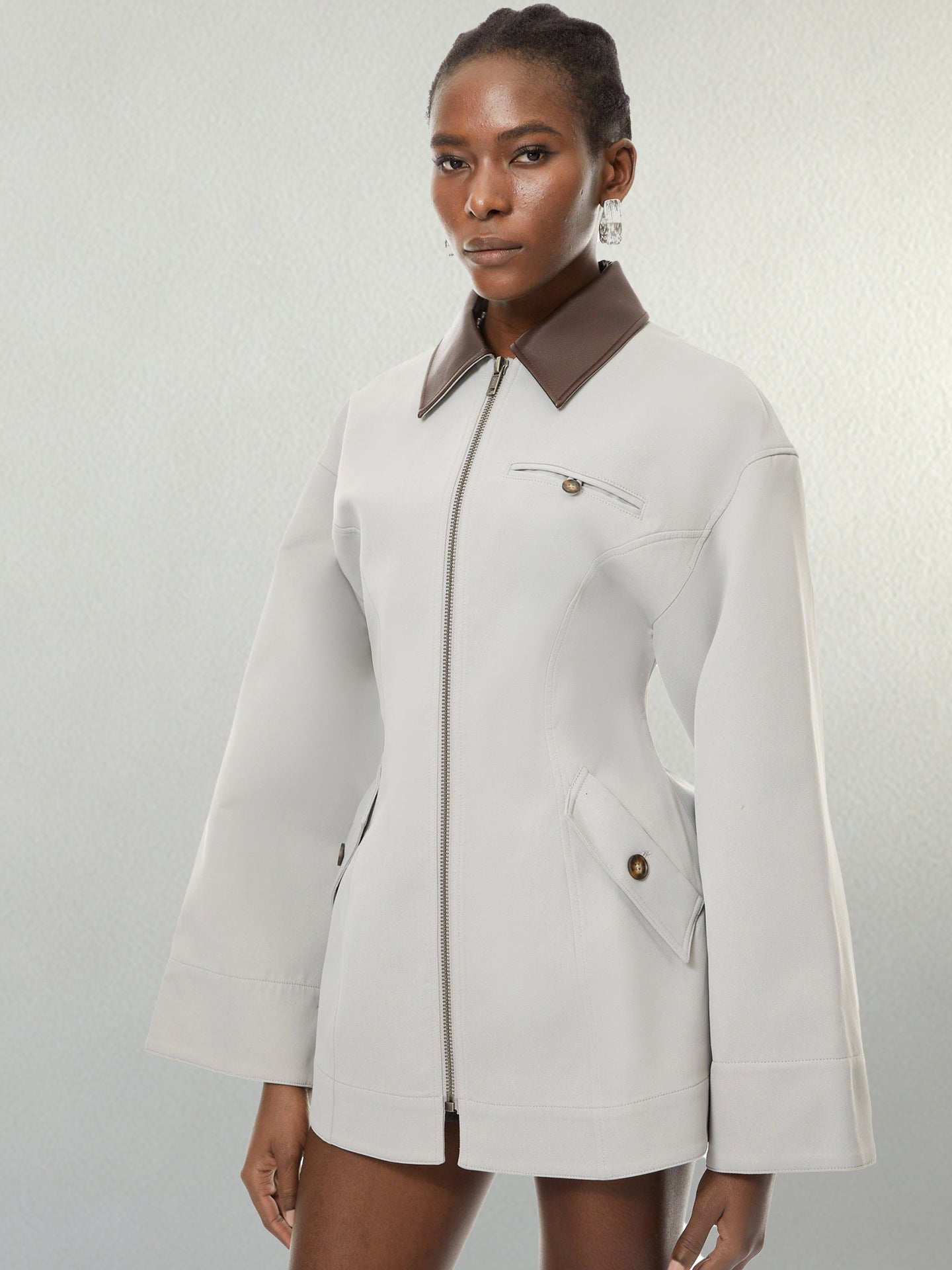 Tailored Contrast Collar Zip Up Jacket