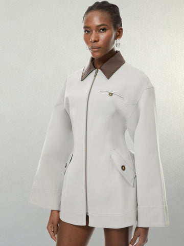 Tailored Contrast Collar Zip Up Jacket