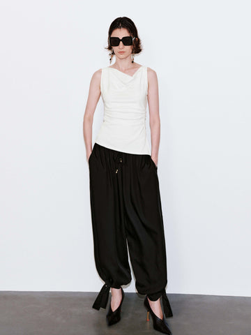 Cowl Neck Sleeveless Ruched Tank Tops