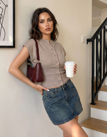 Sleeveless Ribbed Button Up Knit Cardigan