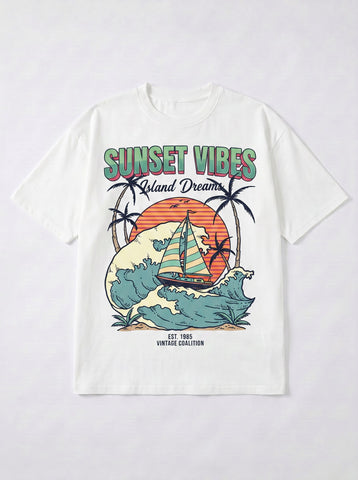 Vintage Sunset Graphic Beach T-Shirt