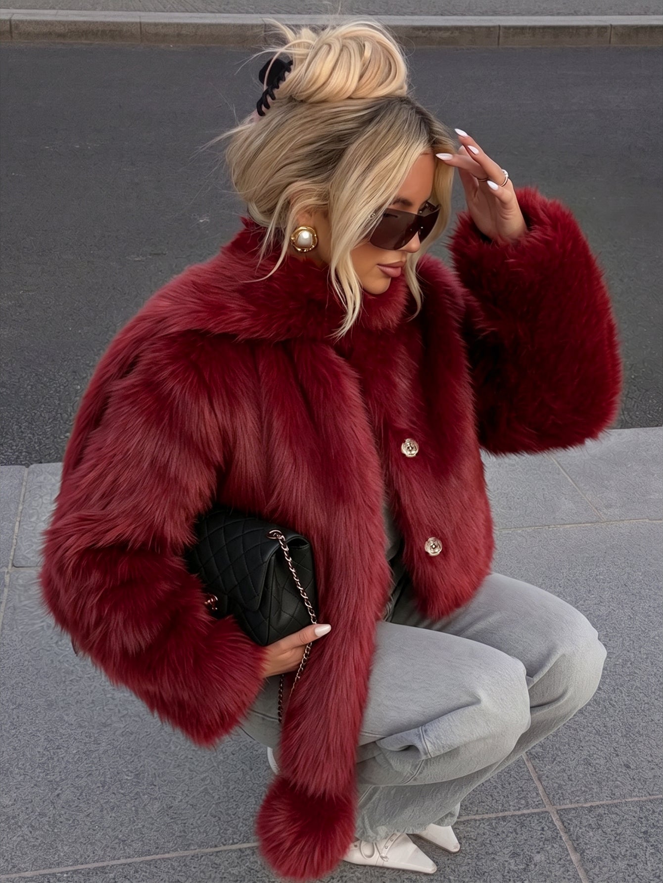 Luxurious Red Faux Fur Jacket