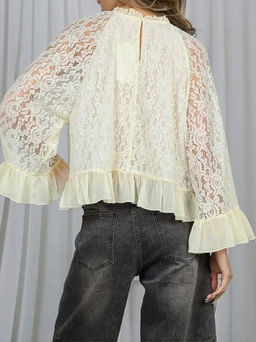 Elegant Lace Ruffle Sleeve Blouse