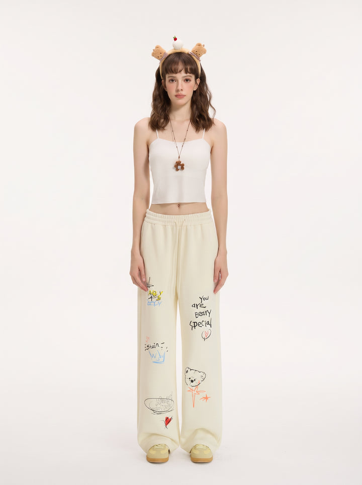 Graphic Print Drawstring Wide Leg Pants