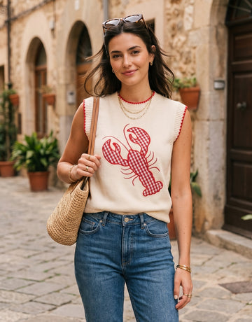 Cute Lobster Print Knit Sweater Vest