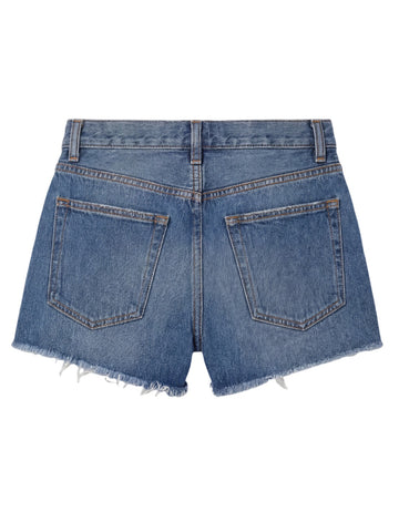 High Rise Raw Hem Denim Shorts