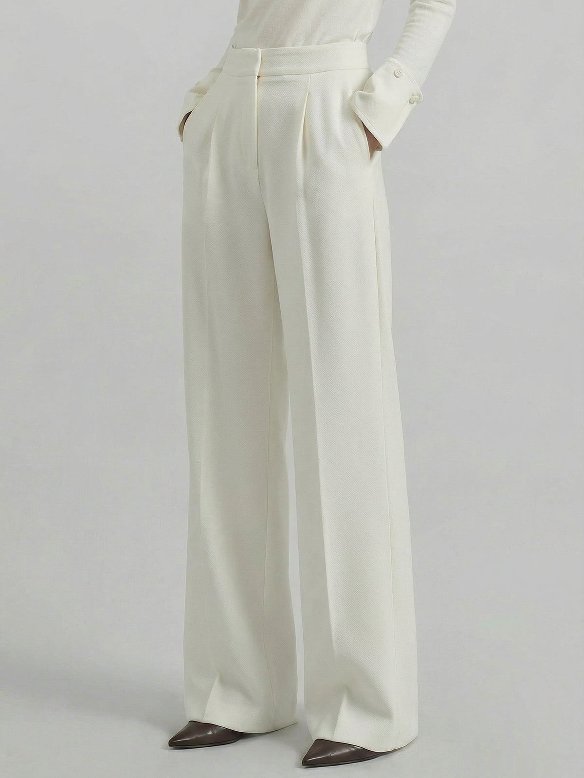 SAÏA Pleated High-Waisted Elegant Pants-White