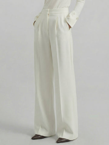 SAÏA Pleated High-Waisted Elegant Pants-White