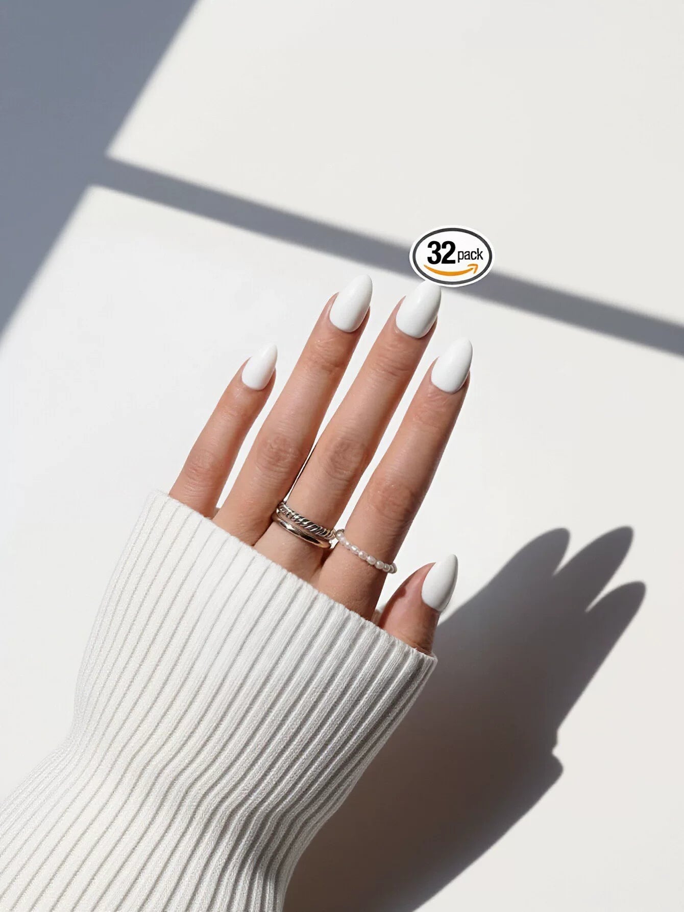 Glossy White Almond Press On Nails