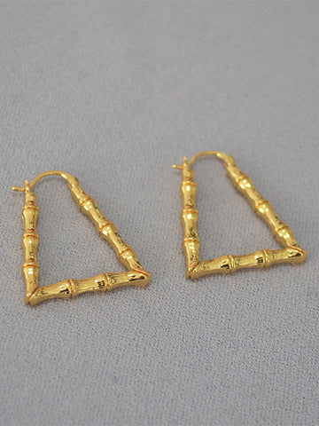 Gold Textured Bamboo Hoop Earrings