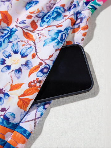 Floral Print V Neck Midi Dress