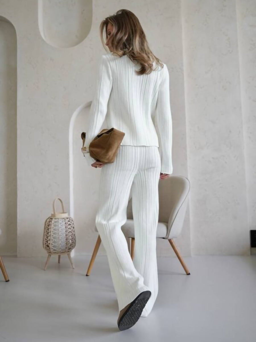 Elegant Ribbed Knit Pant Set