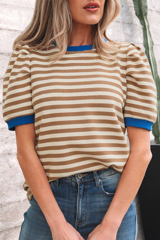 Striped Pattern Puff Sleeve T-Shirt
