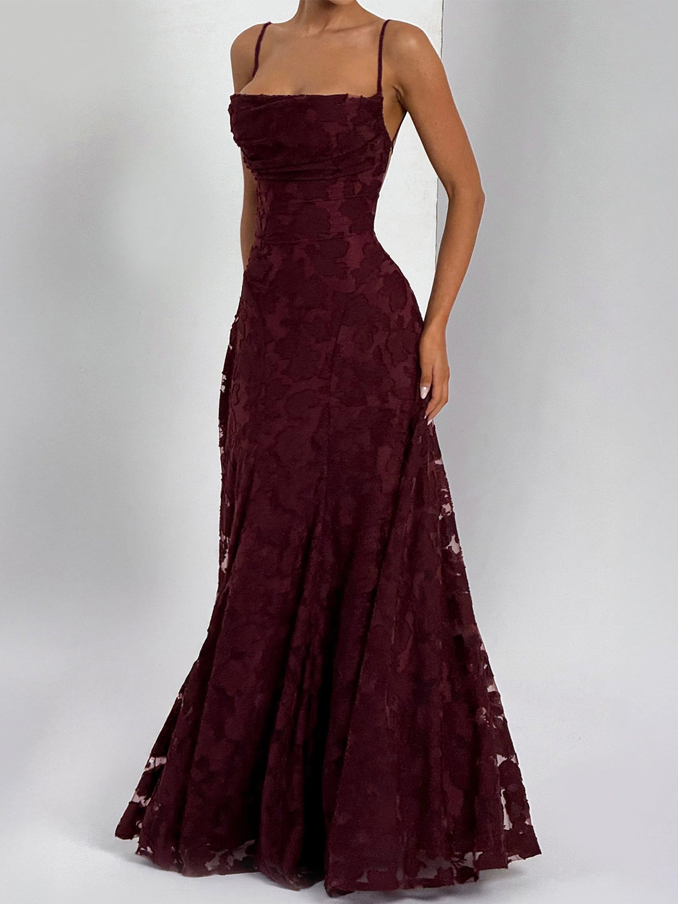 Spaghetti-Strap Jacquard Bodycon Elegance Maxi Dress