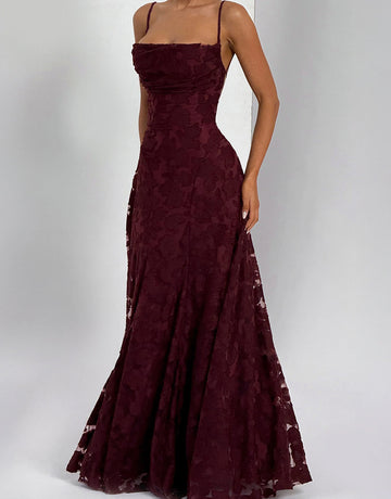 Spaghetti-Strap Jacquard Bodycon Elegance Maxi Dress