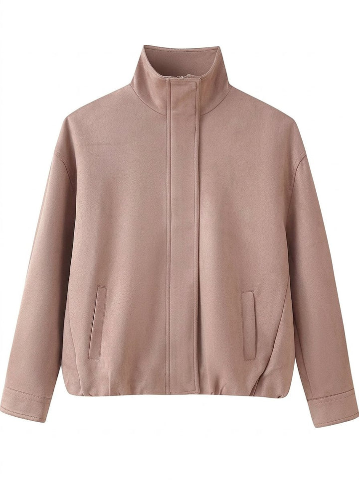 Chic Brown Suede Stand Collar Jacket