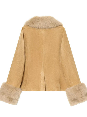 Cozy Faux Fur Trim Suede Jacket