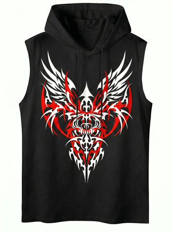 Graphic Print Hooded Sleeveless Tank Top