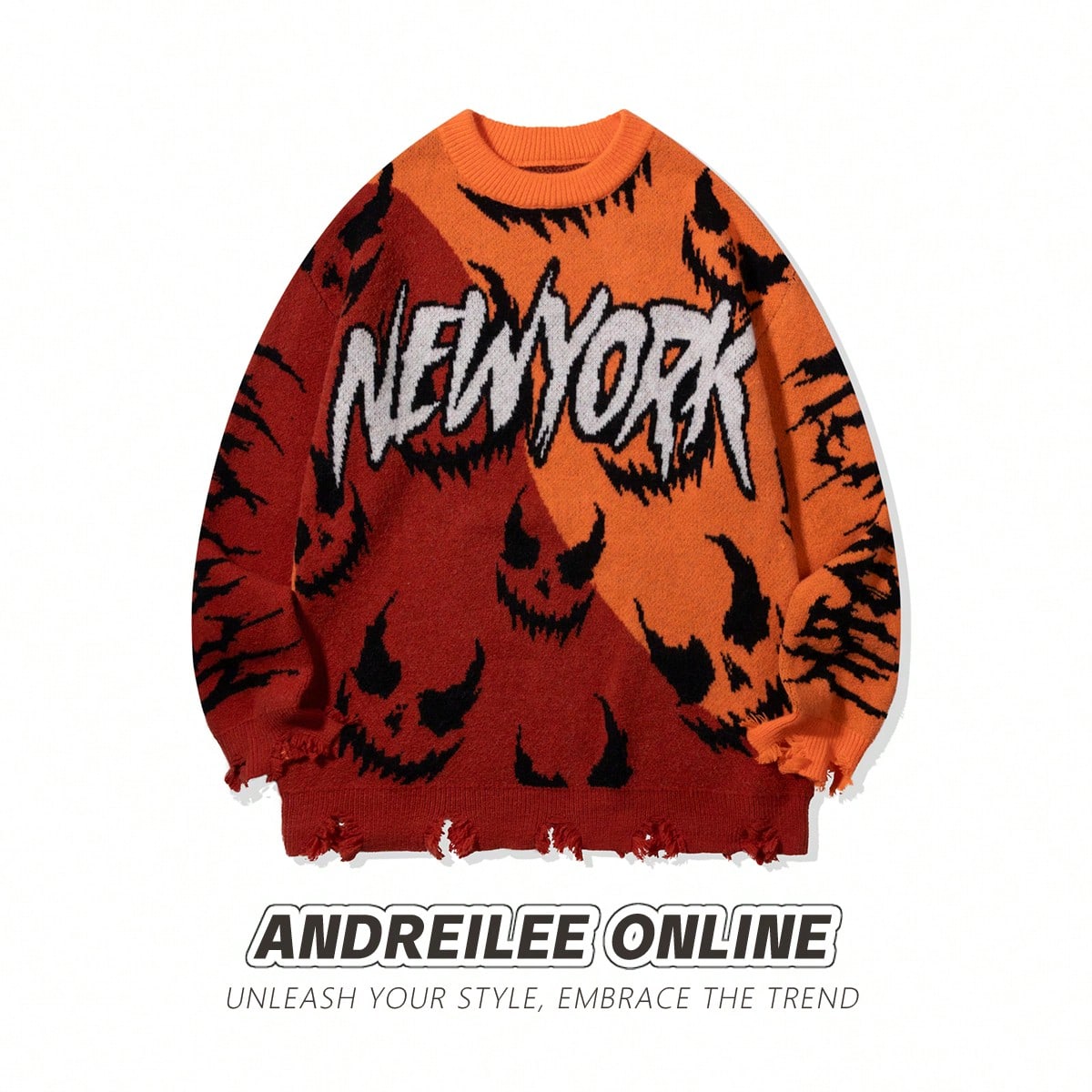 Distressed Graphic Oversized Knit Sweater