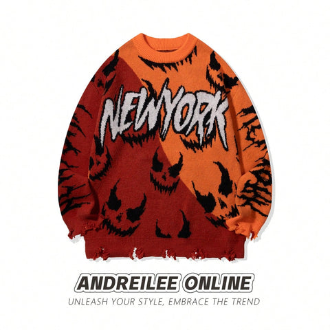 Distressed Graphic Oversized Knit Sweater