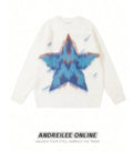 Distressed Star Graphic Fuzzy Pullover Sweater