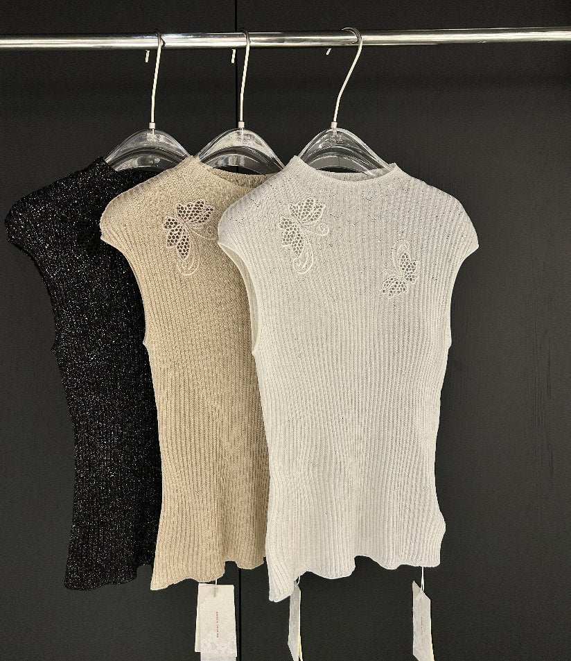 Embroidered Butterfly Shimmer Ribbed Sweater